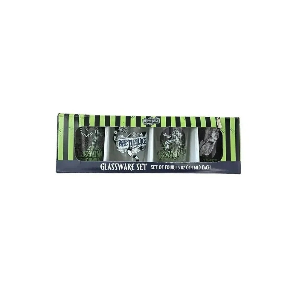 Warner‎ Bros Beetle Juice Shot Glassware Set Of Four NWB Party Halloween Goth